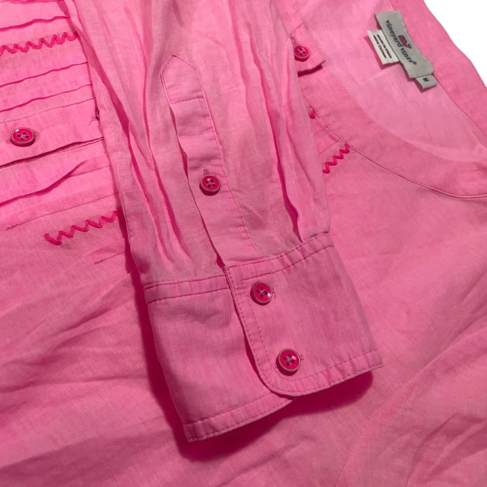 Vineyard Vines Medium Pink Semi Sheer Tunic 1/4 Button‎ Up Baby Doll Top - Picture 3 of 7